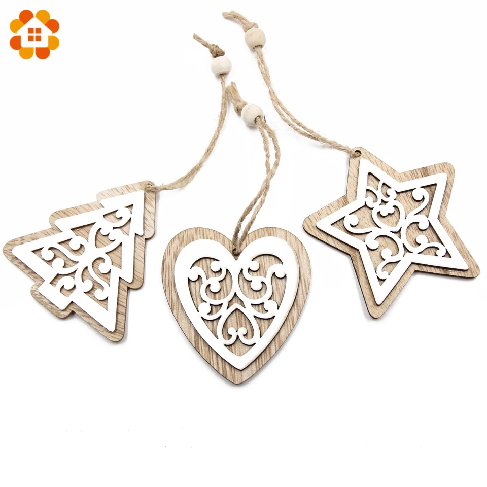 Christmas decorations 6PCS/Lot Multi European White Wooden Pendants Ornaments Hanging Gifts Wedding&Christmas Party Decorations Tree Ornaments