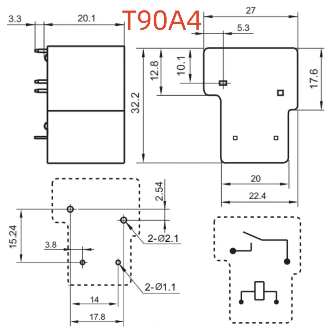 New T9AS1D12-12 ; T9AV1L12-12 (T90-1A-4P-12V-30A) Relay 4 pins