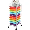 Rolling Utility Cart with 10 Drawers, Portable Handles & Lockable Wheels, Mobile Paper Toys Storage Organizer Large Capacity 1