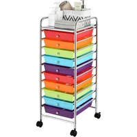 Rolling Utility Cart with 10 Drawers, Portable Handles & Lockable Wheels, Mobile Paper Toys Storage Organizer Large Capacity 1