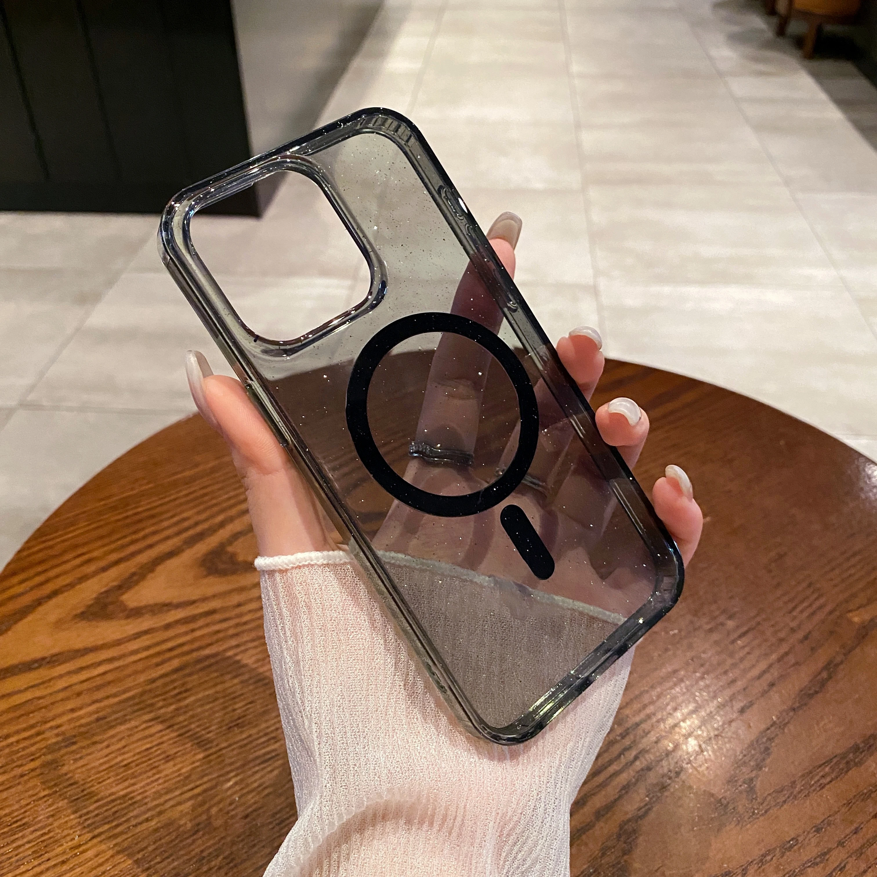 Luxury Bling Glitter Magnetic Wireless Charging Case - Clear Hard Acrylic Cover