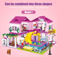 ZKZC 1018pcs City 1 Change 3 Summer Double-storey Villa House Building Blocks Friends Garden Flower Figures Bricks Toys Girls 3