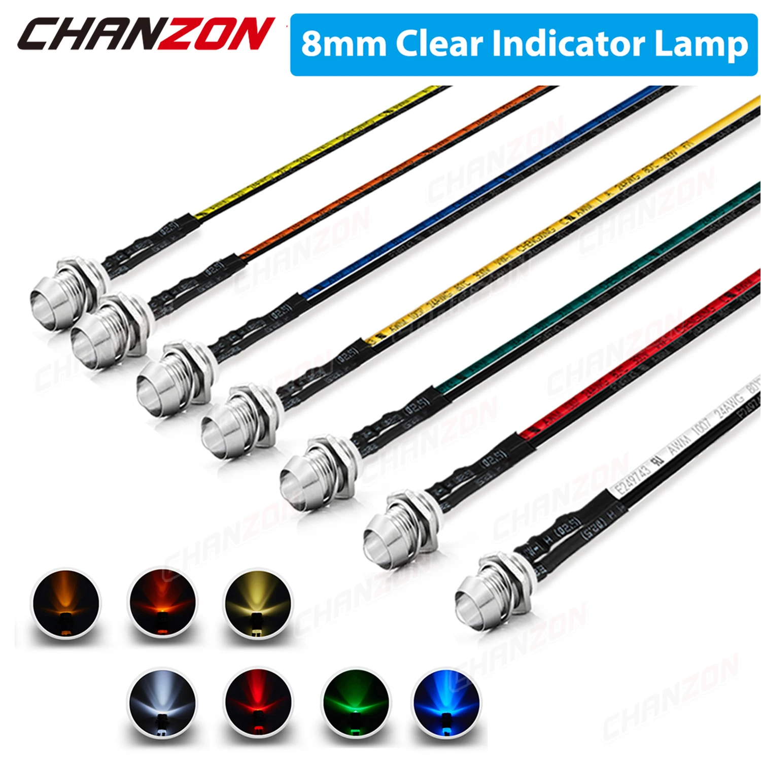 8Mm Precablato Led Emitting Diode Dc 12V Indicatore Lampadina Bianco Caldo Rosso Verde Blu Giallo Arancione 5V 9V Pilot Dash Light