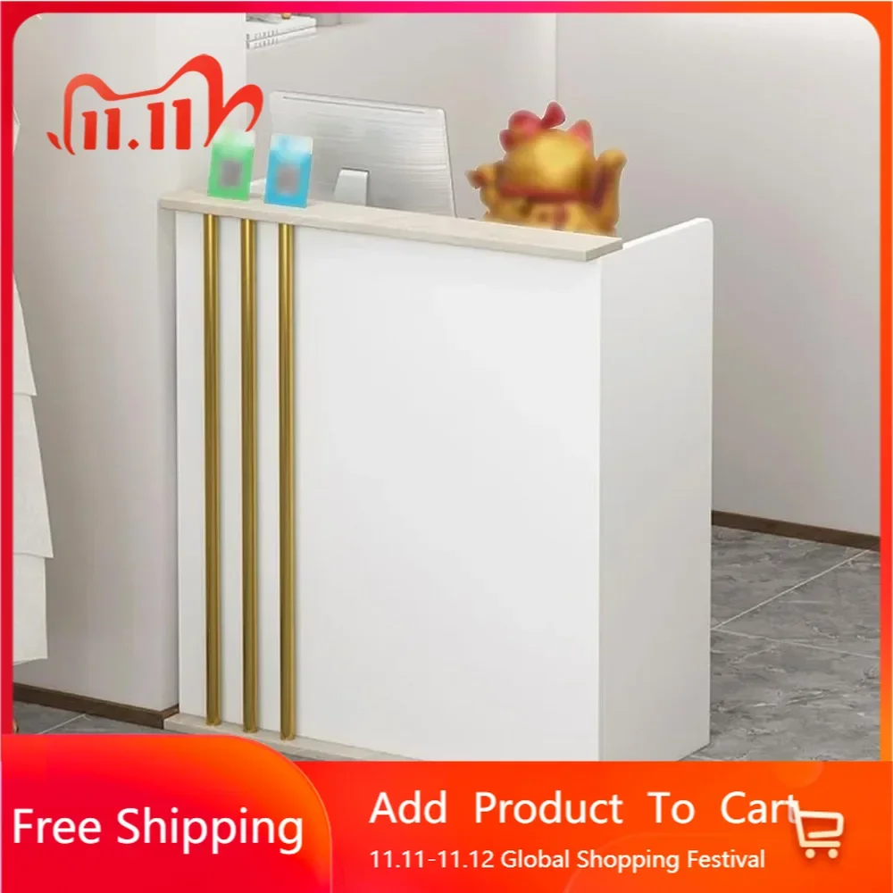 Receptionist Desk Retail Checkout,Reception Table with Private Panels,Modern Front Table Equipped Lockers & Storage Shelves