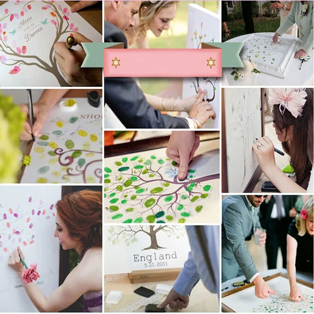 Europe Wedding Events Party Decor DIY Unframed Canvas Painting With Ink Name Date Fingerprint Tree Guest Signature Book