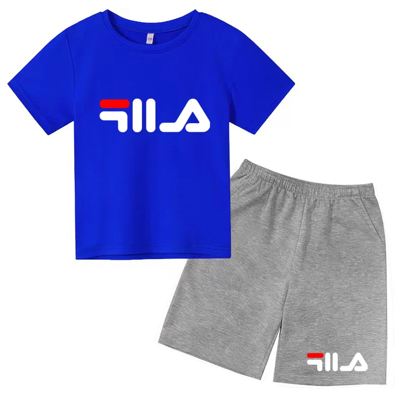 Kids Summer Causal Letter Print Soft Round Neck T-shirts+Pants 2pcs Sporty Suits 2-13 Years Boys Girls Outfits Children Clothes