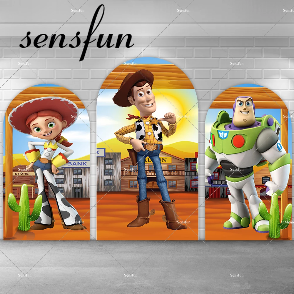 

Toy Story Theme Buzz Lightyear Woody Andy Arch Backdrop Cover for Boys Baby Shower Birthday Party Background Chiara Wall Banner