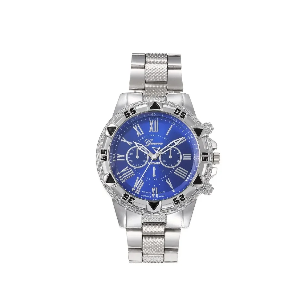 2-piece men's fashionable large dial watch set with steel strap and quartz watch for men