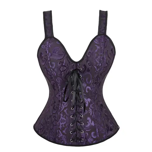 Women Corset with Straps Black Overbust Corset Plus Size Floral Jacquard Corset Zipper Top Gothic Steampunk Corset Bustier - Image 18