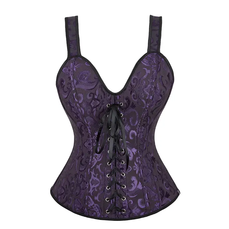Women Corset with Straps Black Overbust Corset Plus Size Floral Jacquard Corset Zipper Top Gothic Steampunk Corset Bustier - Image 18