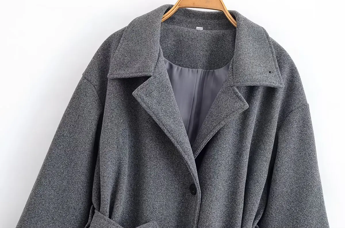 Women Autumn Winter Fashion With Belt Casual Coat Female Solid Long Sleeve Button Slim Wool Coat Lady Elegant Jackets Streetwear