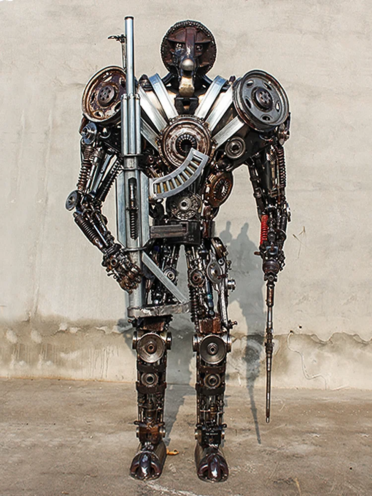 

Customized Bar and Restaurant Creative Punk Industrial Style Decoration Metal Iron Art Large Robot Floor Decoration