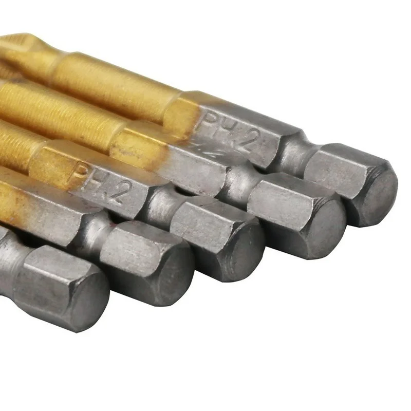 

5/10pcs Anti Slip Electric Screwdriver Bits 1/4"Hex Shank Titanium Coated Screwdriver Bits PH2 Magnetic Electric Screwdriver Bit