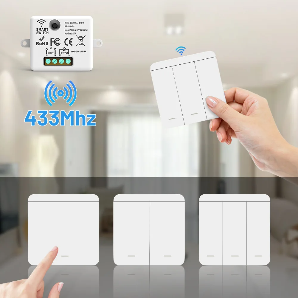 Wireless Light Wall Switch RF 433Mhz Relay Receiver 1/2/3Gang Panel Switch Remote Control Interruptor LED Lamp 10A 110V 220V wireless light switch