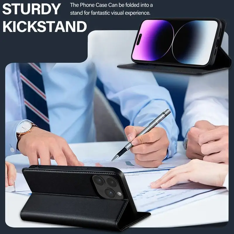 Leather Wallet Phone Case with Magnetic Flip Cover and Card Holder Stand