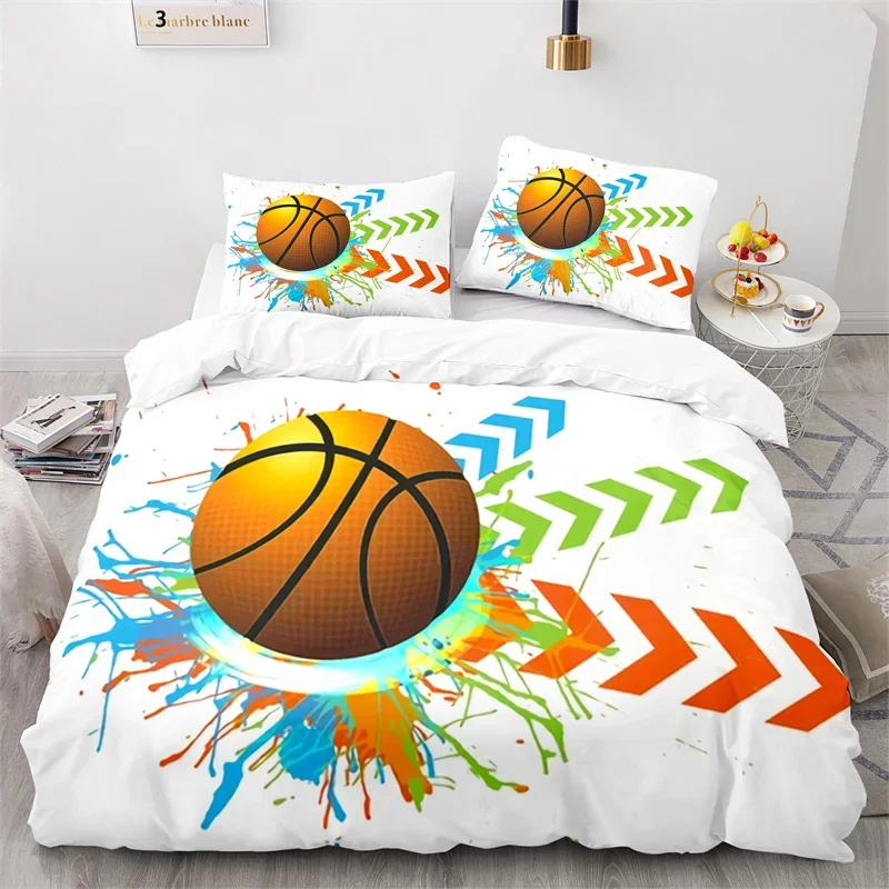 Boys Basketball Bedding Set Sports Theme 3D Ball Duvet Cover Full King For Teen Men Microfiber Competitive Game Comforter Cover 3