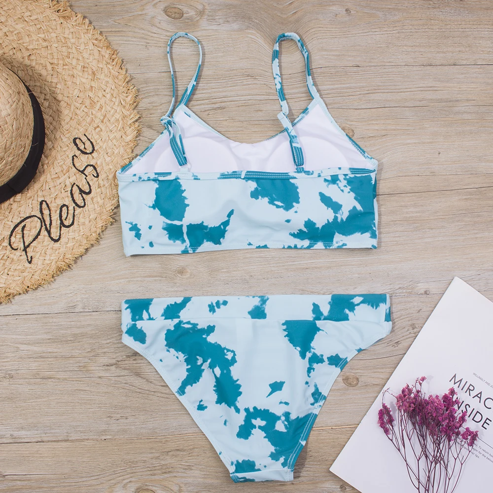 Girls Swimsuit 3-14Y Falbala Two Pieces Bikini Set Biquini Bandage Floral Print Children Beach Bathing Suit