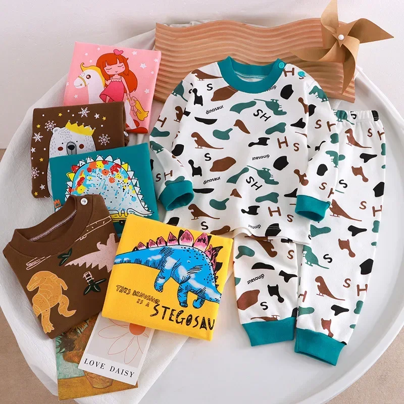 2-Piece Set Autumn Winter Children's Underwear Long Johns Cotton Baby Boy Girl Long Pants Kids Pajamas Home Clothes