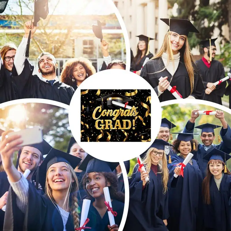 Congrats Grad Backdrop Black and Gold Congrats Party Banner Photography Prop 82.7x59in Background Party Decorations for School