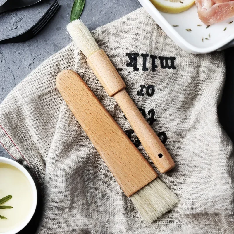 2Pcs Pastry Brushes Kitchen Oil Brush with Natural Bristle Wood Handle Basting Brush for BBQ Grill Cooking Pastry Baking Tools