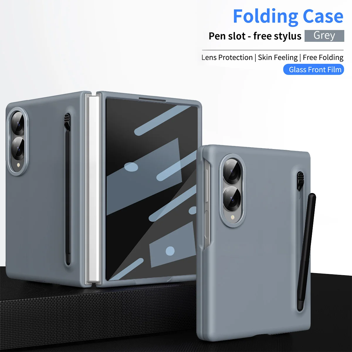 Premium Skin-Feel Folding Phone Case with Stylus Holder