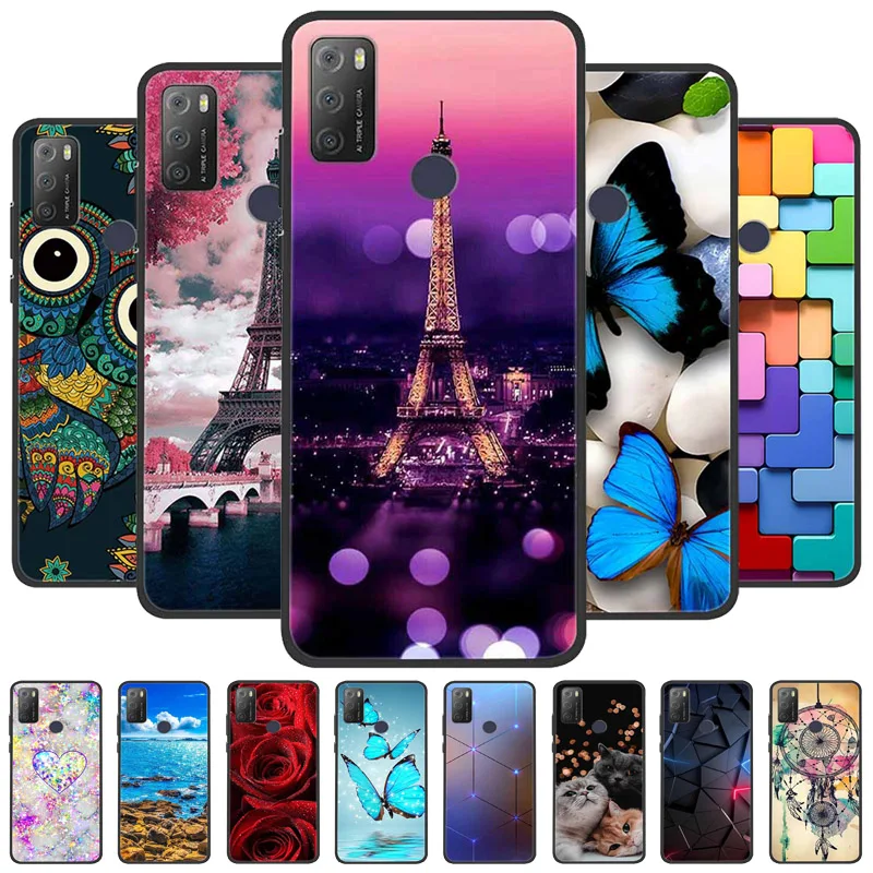 Charming Cat & Floral Design Silicone Phone Case, Black 6.52''