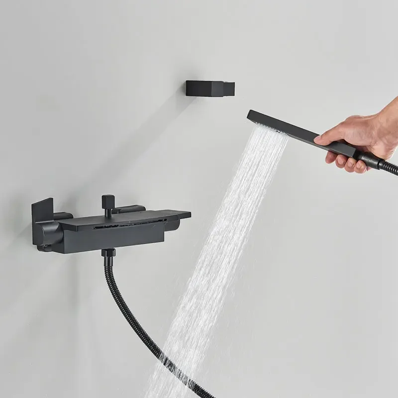Matte Black Bathroom Shower Bathtub Faucet Wall Mounted Mixer Tap