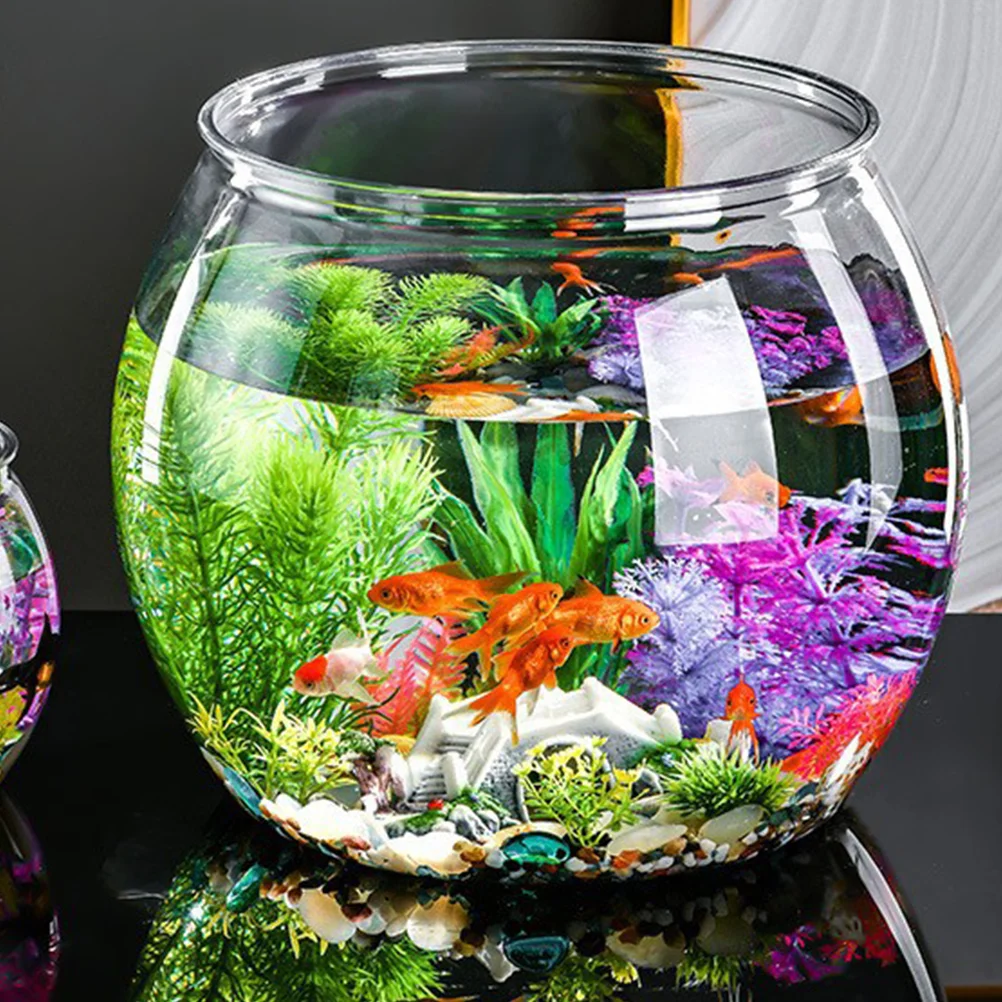Plastic Clear Round Fish Bowl Aquarium Keeper Tank Vase Pot for Snow Living Room Tabletop Ecological Fish Tank Self