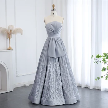 Custom Made Dubai Simply A-Line Strapless Taffeta Evening Dresses Green Grey Formal Dresses for Women Wedding F039 2