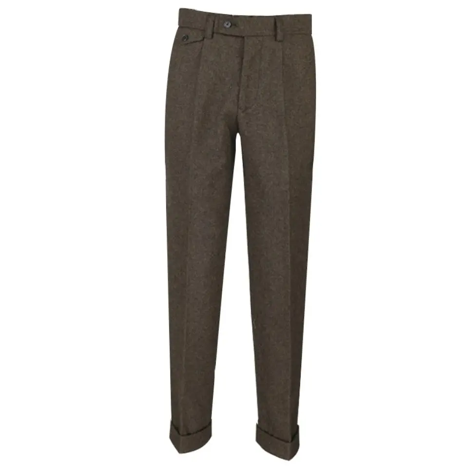 Slim Fit Men's Business Suit Pants Pleat-Front Herringbone Woolen Trousers For Men Dress Pants For Wedding Party Groomsman Suit 3