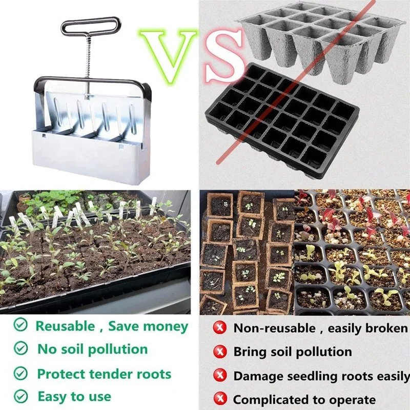 Soil Blocker, 4PCS Cell Soil Block Maker, Seed Handheld Block Maker With Comfortable Handle, Garden Blocking Tools 3