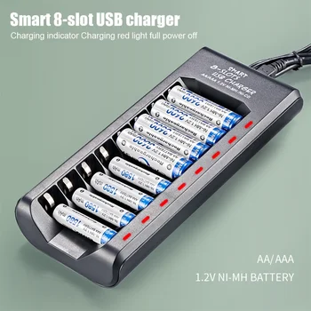 Caricabatteria ricaricabile Uscita USB 8 slot Ricarica rapida Protezione da cortocircuito per caricabatterie NiMH AAA/AA da 1,2 V