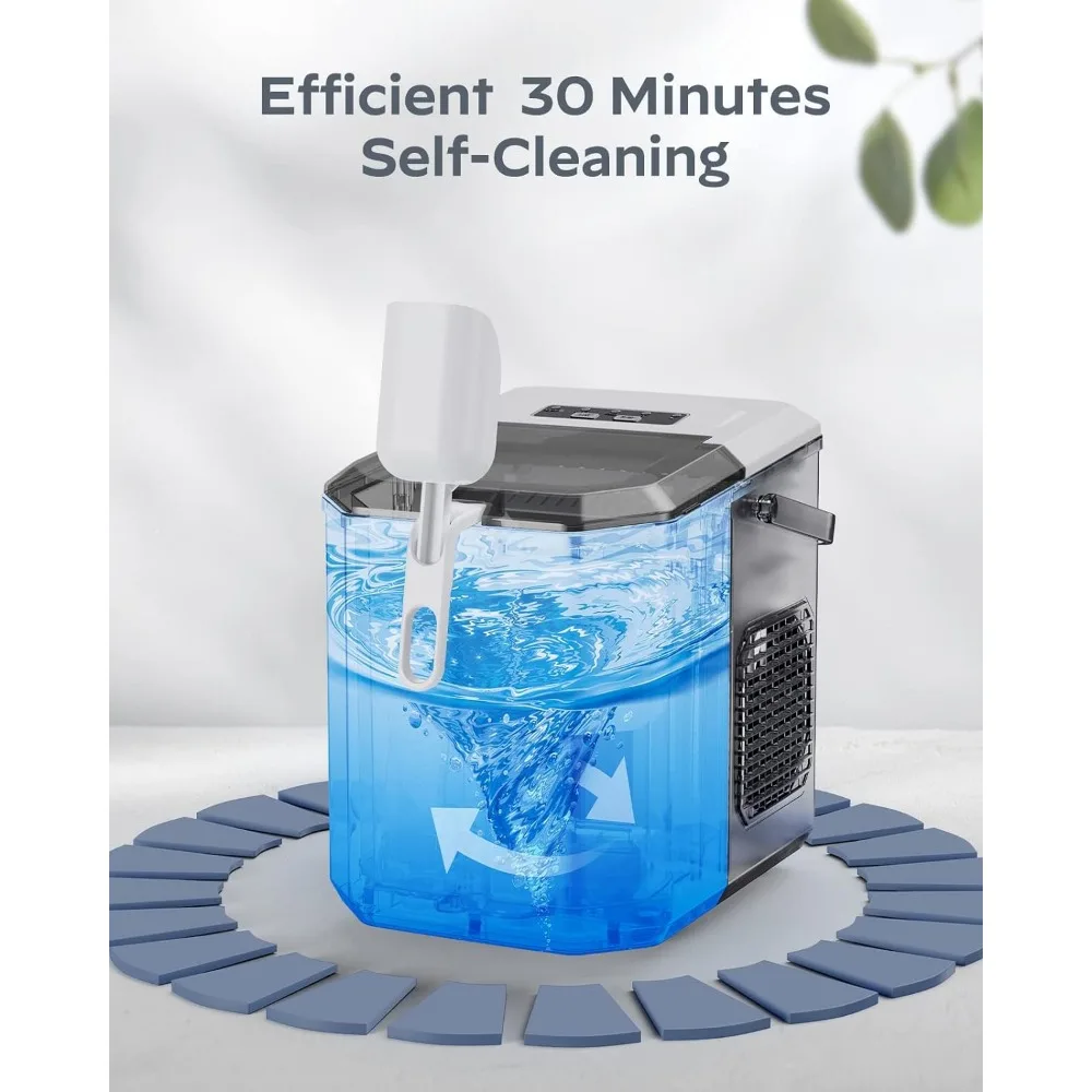 Ice maker countertop, portable ice maker with handle, self-cleaning ice maker with basket and spoon, 9 cubes in 6 minutes 2
