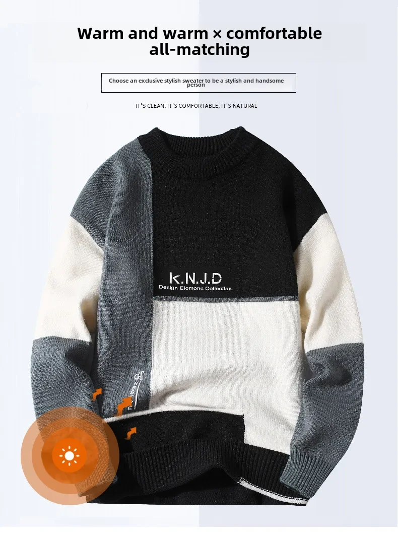 Description Picture 2 of item2021 Autumn Winter New Men's Knitted Top Young Korean Style Fashionable Long Sleeve Pullover Casual Trendy Sweater