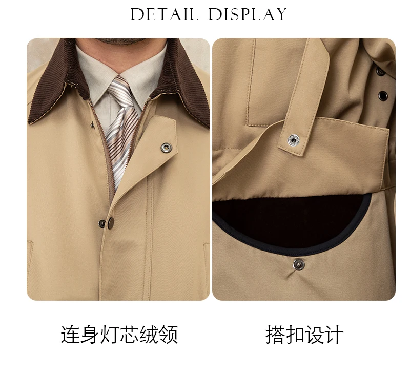 Herr. Deer Three Vintage Khaki Wasserdichter Mantel Mantel Herbst und Winter Lässige Herren Cord Revers Gentry Jacke Trendy – Detail 40