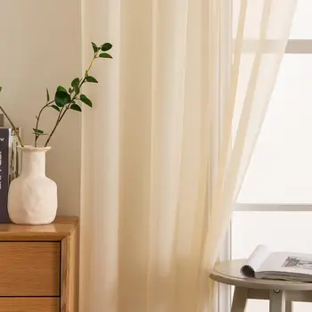 1 Pannelli Tende per finestre trasparenti in tinta unita Pannelli/Chietti/Trattamento per finestre eleganti in voile per camera da letto Soggiorno Beige crema 1