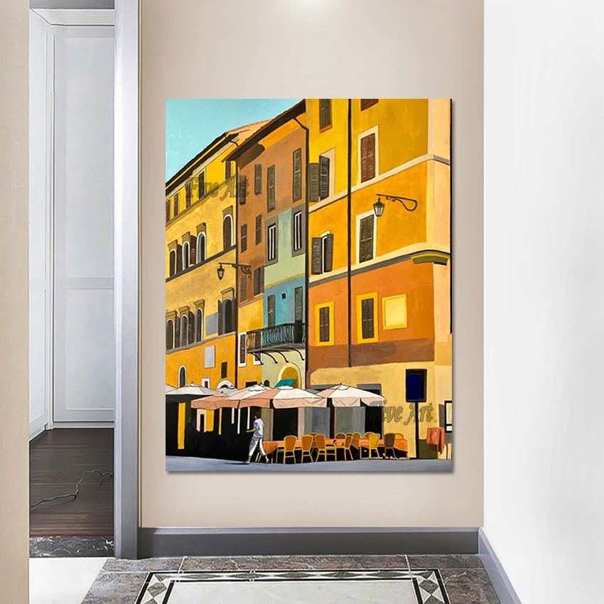 

Khaki Color Building Painting Abstract Wall Picture Artwork Canvas Art Decor Acrylic Gallery Oil Painting For Hotel Unframed