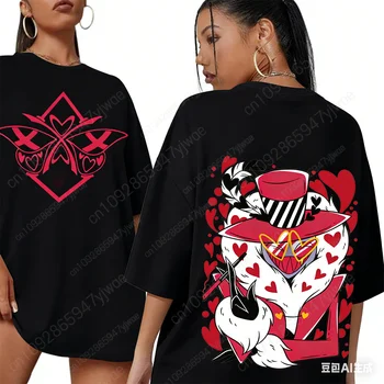 Hazbin Hotel Graphic T-shirt Valentino Cartoon Double sided Printed Tee O-Neck Fashion Street Wear Summer Men's&Women's T-shirts 1