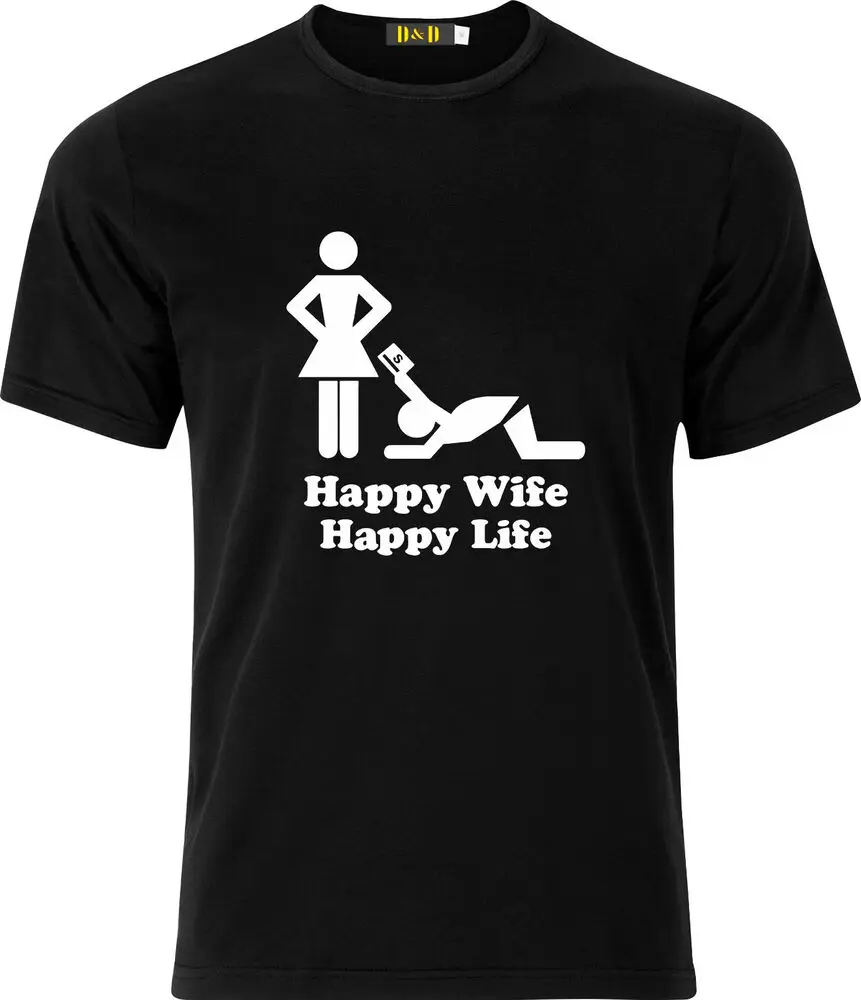 Веселая жена счастливая жизнь смешной юмор подарок на день Святого Валентина хлопковая Футболка роскошный бренд винтажный большой размер