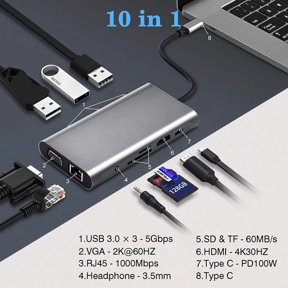 USB 3.0 Type C HUB USB C Docking Station to HDMI 4K 30HZ Multifunctional Type C to RJ45 1000Mbps Ethernet Adapter VGA Extender BEST SELLERS