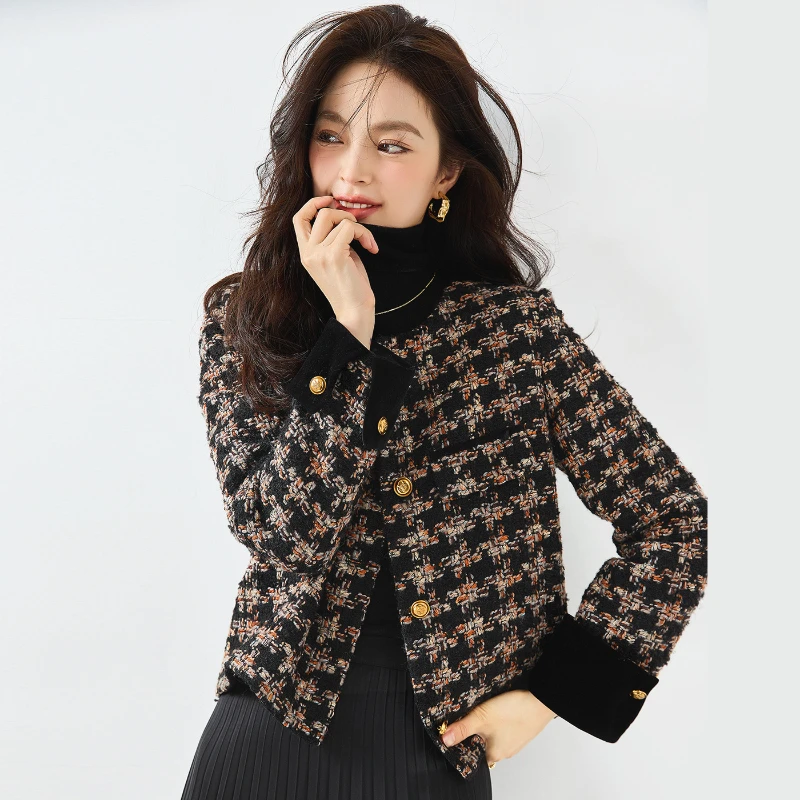 

2023 Woman clothing jackets for lady statue outer winter clothes female Dongdaemun high-end garment in Korea plaid tweed coat