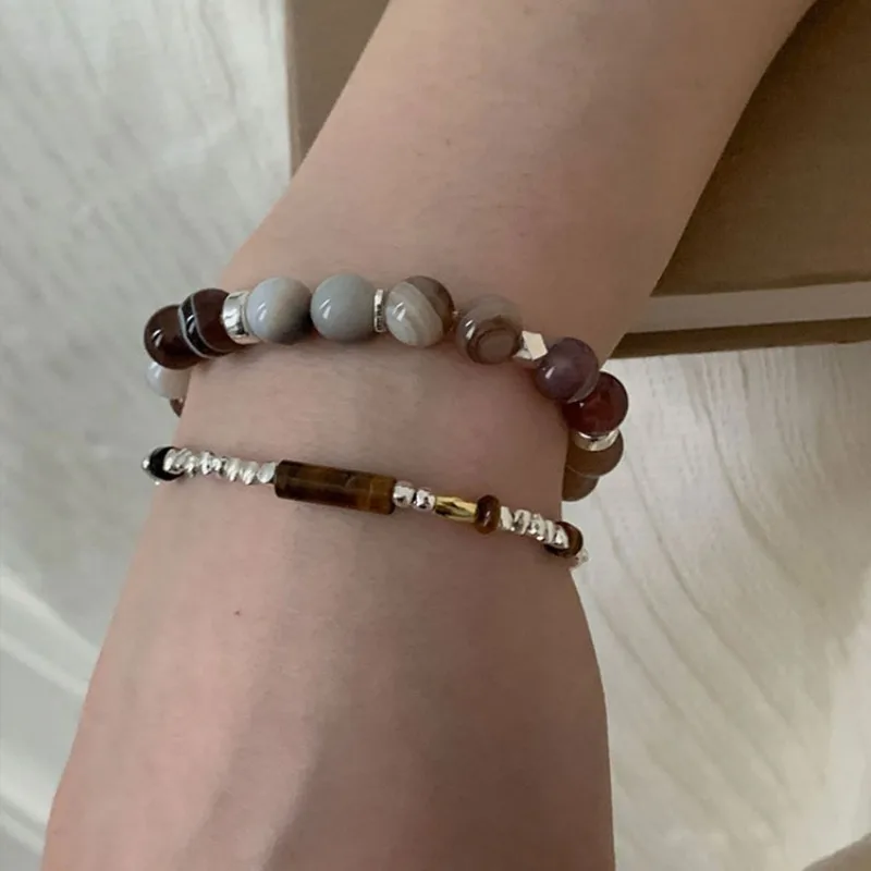 

Minar French Multicolor Natural Stone Beaded Bracelet for Women Shiny Silver Water Wave Chain Strand Bracelets Daily Accessories