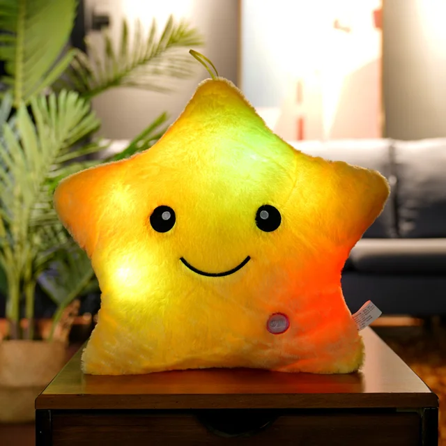 35cm Creative Toy Glowing Colorful Stars Luminous Pillow Cushion Soft Stuffed Plush Light Up Toys Gift for Girls Boys Kids Child 4