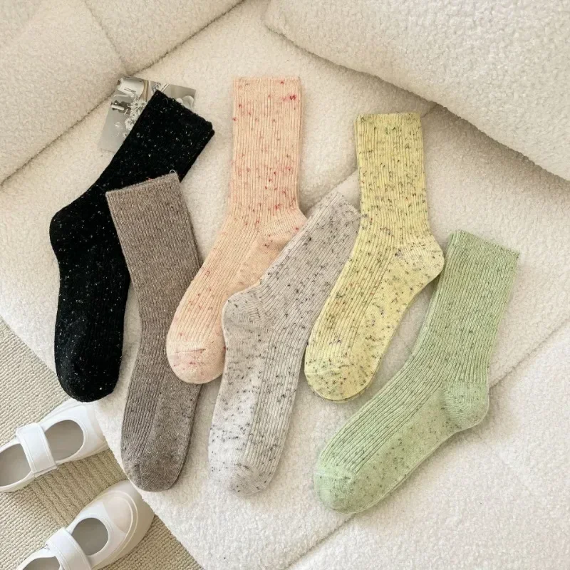 

Thickened Solid Color Women's Socks Autumn and Winter Wool Socks Cute Girl Middle Tube Pile Socks Cashmere Sock