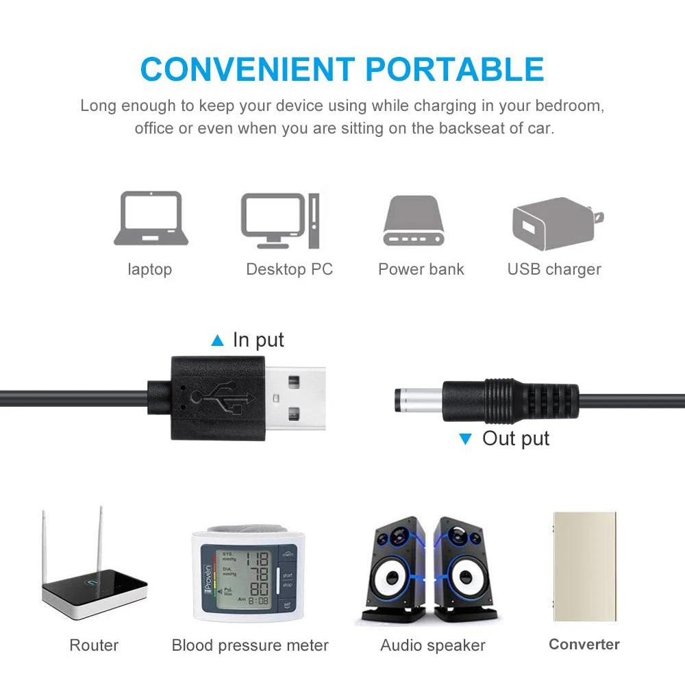 Charging Cable DC 5.5*2.1 USB Multifunctional 8-in-1 Male