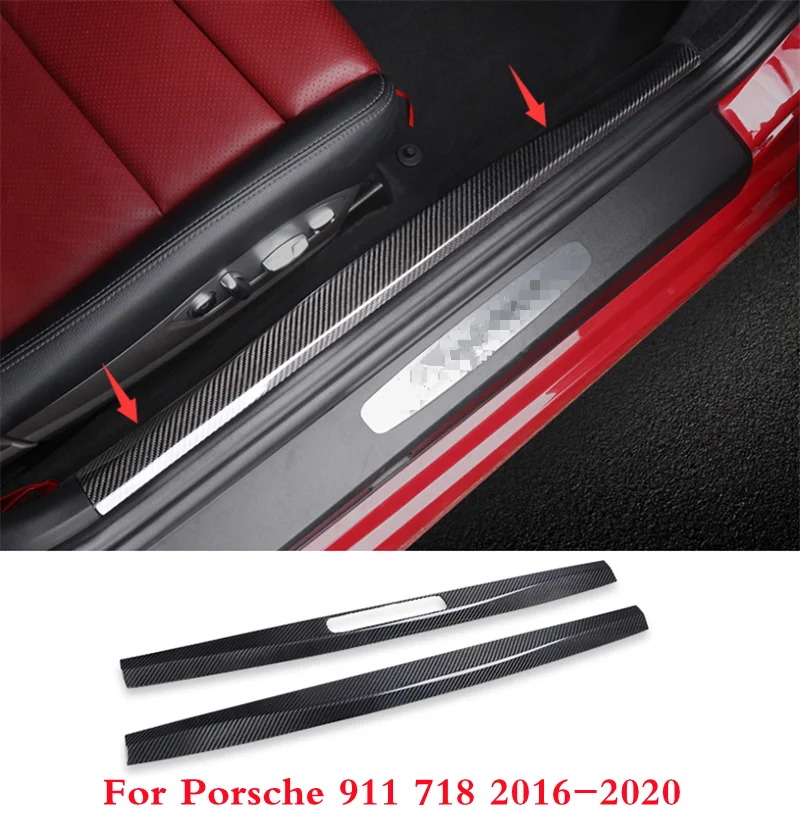 

Real Dry Carbon Fiber Car Inner Door Sill Dedicated Welcome Pedal Cover Scuff Plate For Porsche 911 718 Boxster Cayman 2016-2021