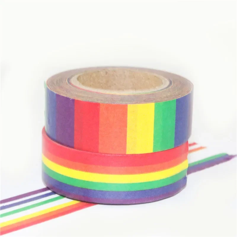 Rainbow Color Washi Tapes Set for Gift Album Diary15mm*10m Adhesive Basic Decoration Masking Tape Stickers 1pcs