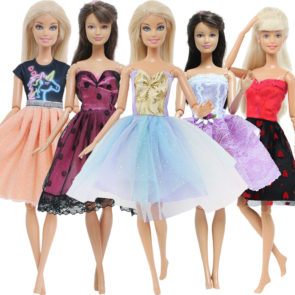 Fashion Doll Dress 5 Set Handmade Lace Mini Party Gown Wedding Wear Skirt Clothes for Barbie Doll Accessories Kids Gift barbie doll clothes doll clothes doll accessories doll clothes accessories