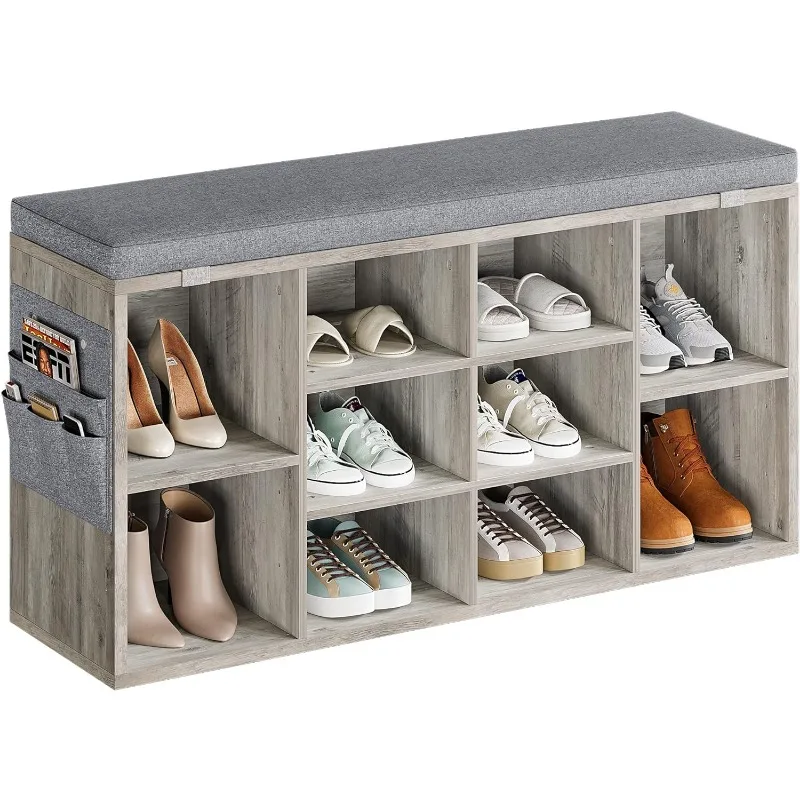 

IDEALHOUSE Shoe Bench Entryway with Storage, Shoe Rack Bench with Cushion, Cubby Seat Shoe Cabinet, 3-Tier Adjustable Shelf