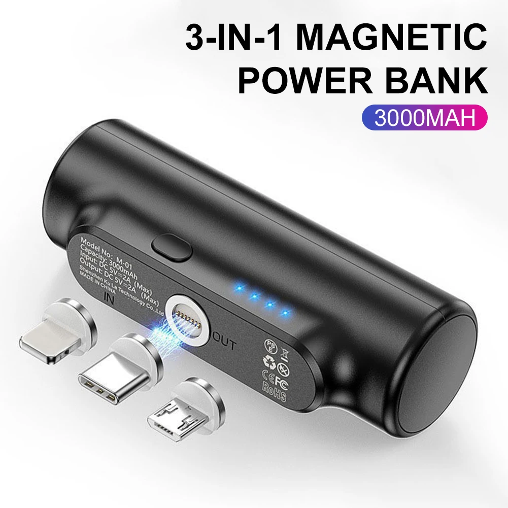 car jumper 3000mAh 3-in-1 Mini Magnetic Wireless Power Bank Fast Charging Portable Mobile Phone Emergency Charger For Most Phones jump starter pack